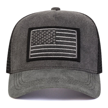 Unisex American Flag Embroidery Washed Baseball Cap Hat