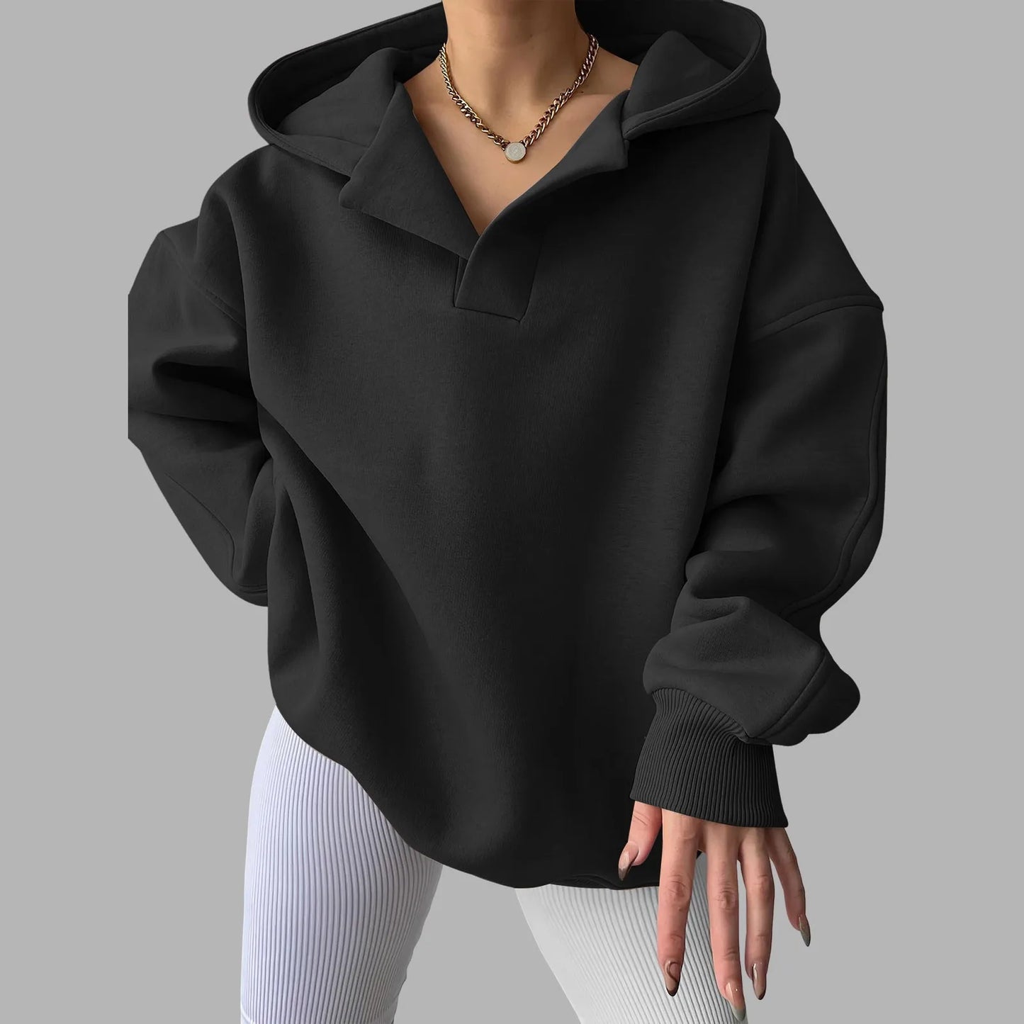 Women'S V Neck Oversized Hoodie With Pocket Fashion Trend