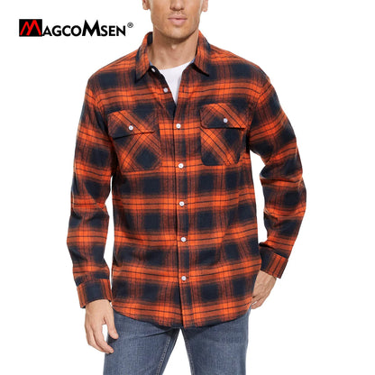 MAGCOMSEN Men's Plaid Flannel Shirts Long Sleeves Casual Cotton