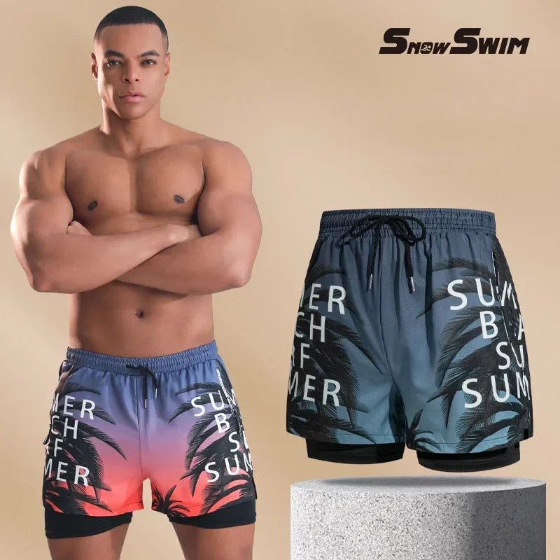 New Swim Trunks for Men Double-layer Swimming Shorts