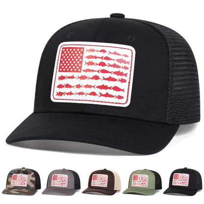 Unisex American Flag Small Fish Leather Label Caps Hat