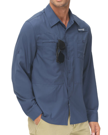 Men's UPF 50+ Long Sleeve Fishing Shirt with Zipper Pocket