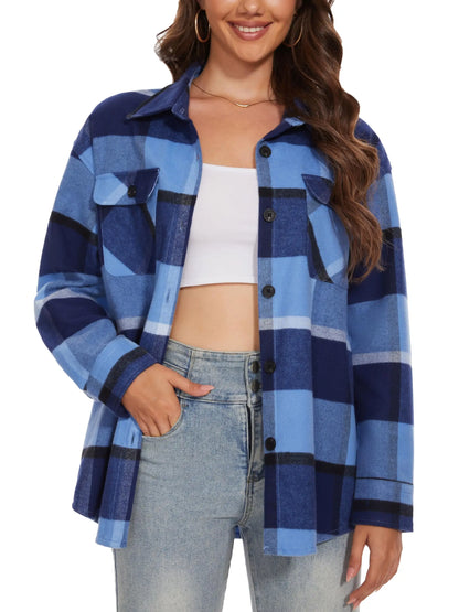 Women's Flannel Plaid Casual Button Down Blouse