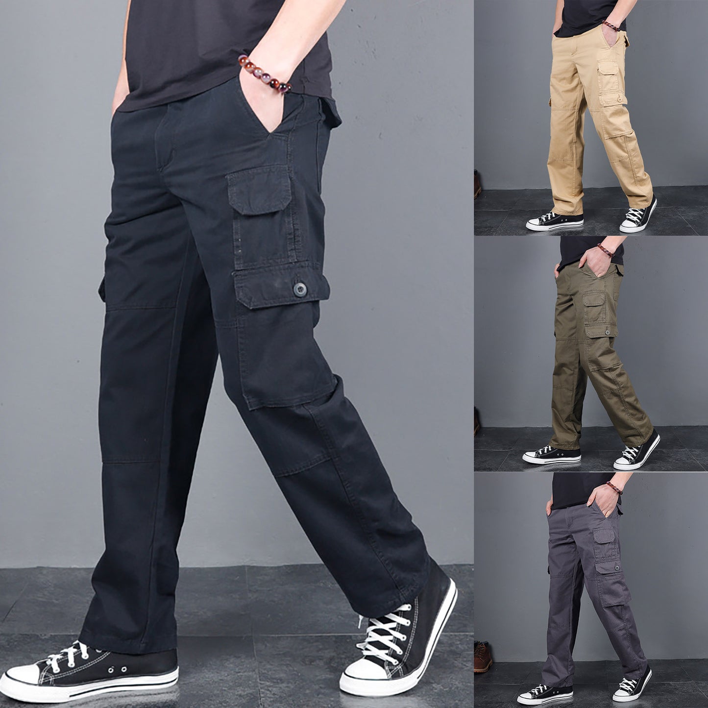 Men's Cargo Pants Fashion Loose Solid Color Straight Cylinder