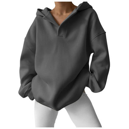 Women'S V Neck Oversized Hoodie With Pocket Fashion Trend