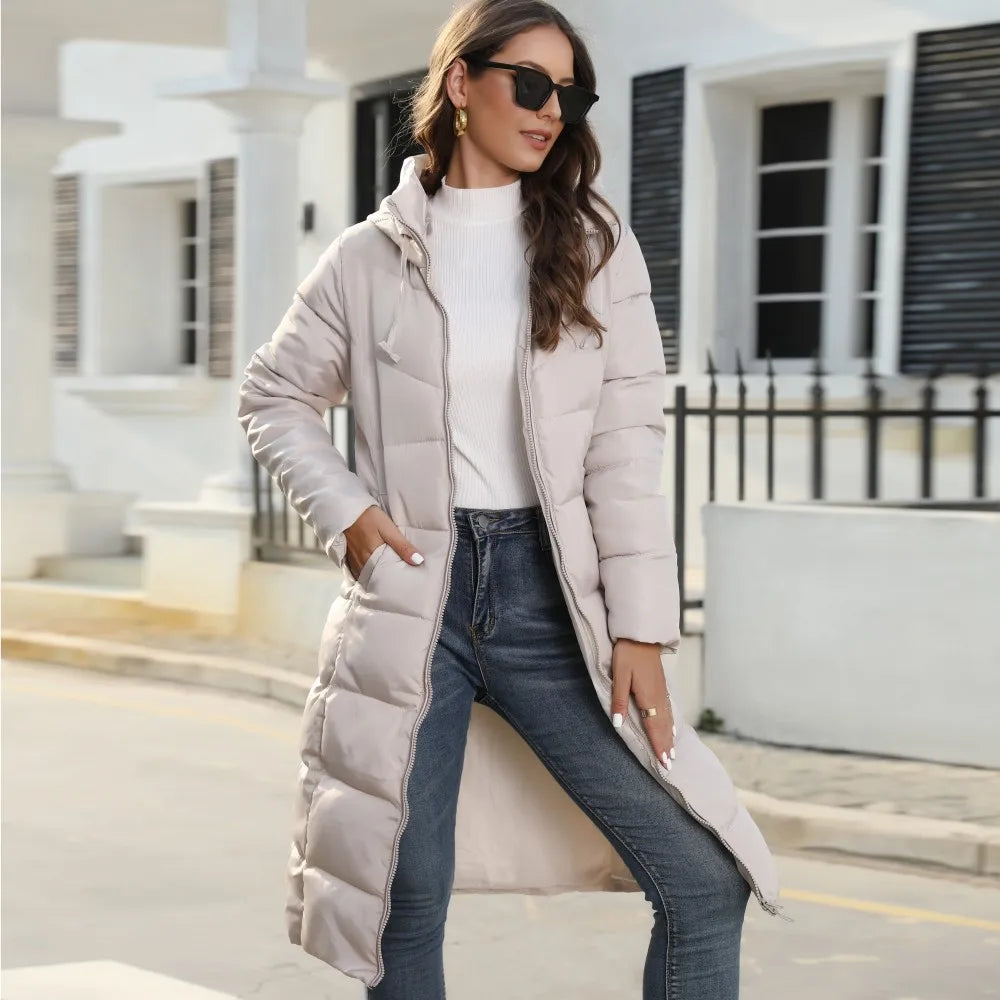 Winter Hooded Women's Cotton Padded Jacket Mid-length Outwear