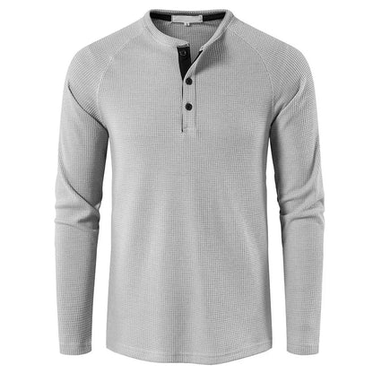 Fashion Waffle Cotton T Shirt Men Slim Fit Long Sleeve Henley