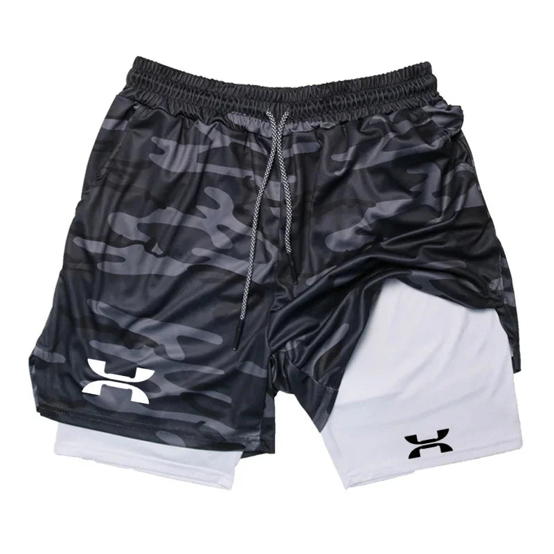 New Design Men's 2 in 1 Double Layer Fitness Shorts