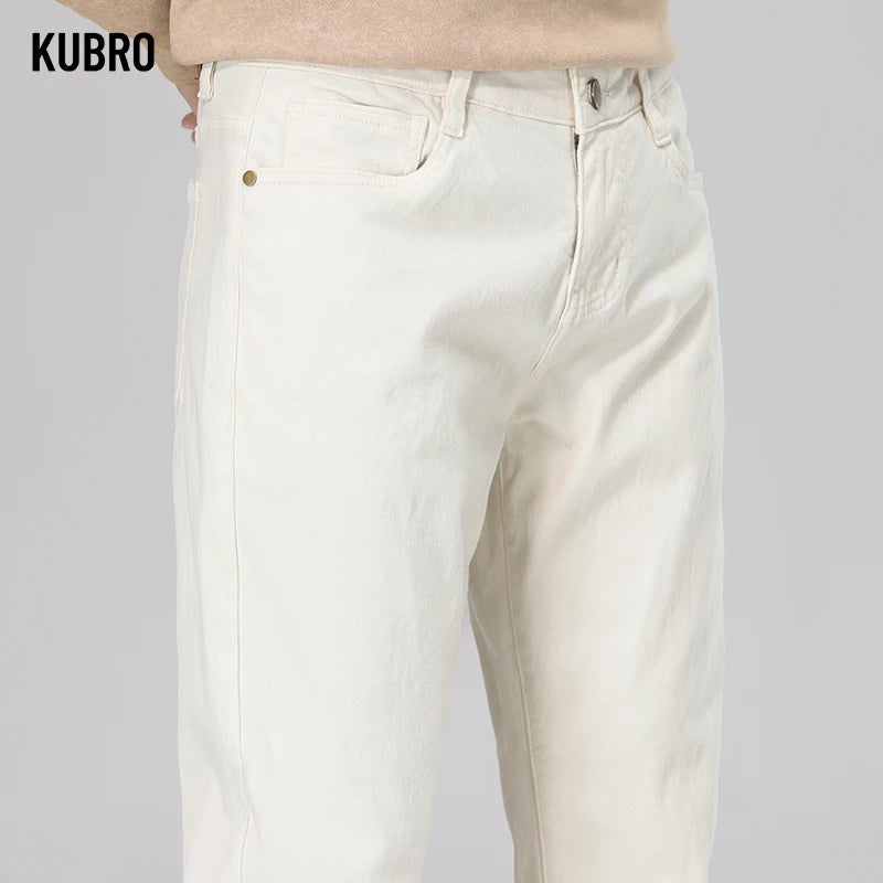 KUBRO Autumn Denim Pants Men's Baggy Straight Jeans Quality Loose Trousers