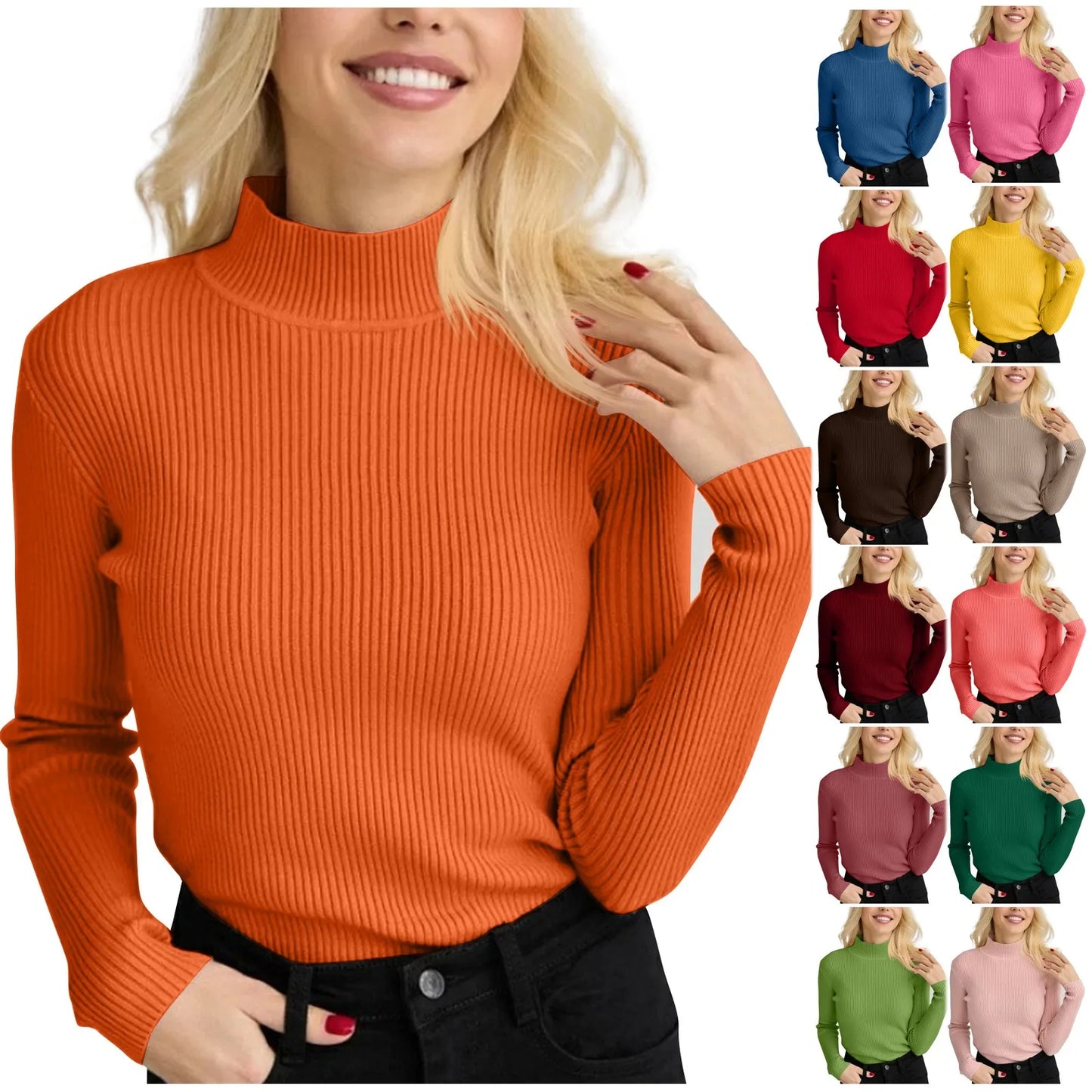 Women's Sweater Half High Neck Solid Slim Fit Pullover