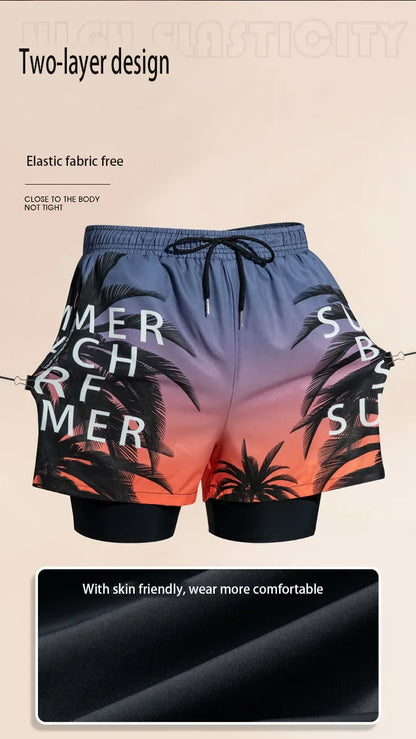 New Swim Trunks for Men Double-layer Swimming Shorts