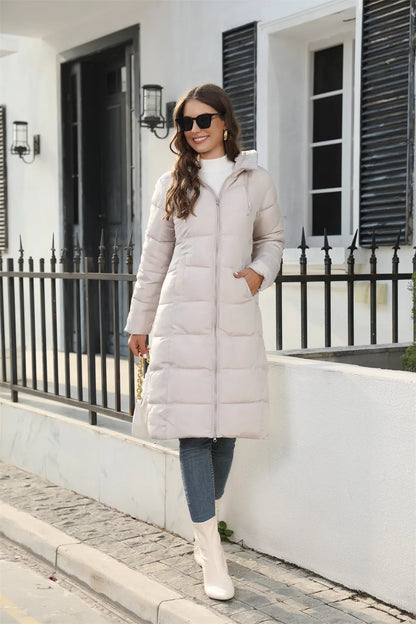 Winter Hooded Women's Cotton Padded Jacket Mid-length Outwear