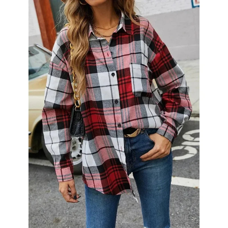 New Style Long-sleeved Plaid Women's Shirt Fashionable Design