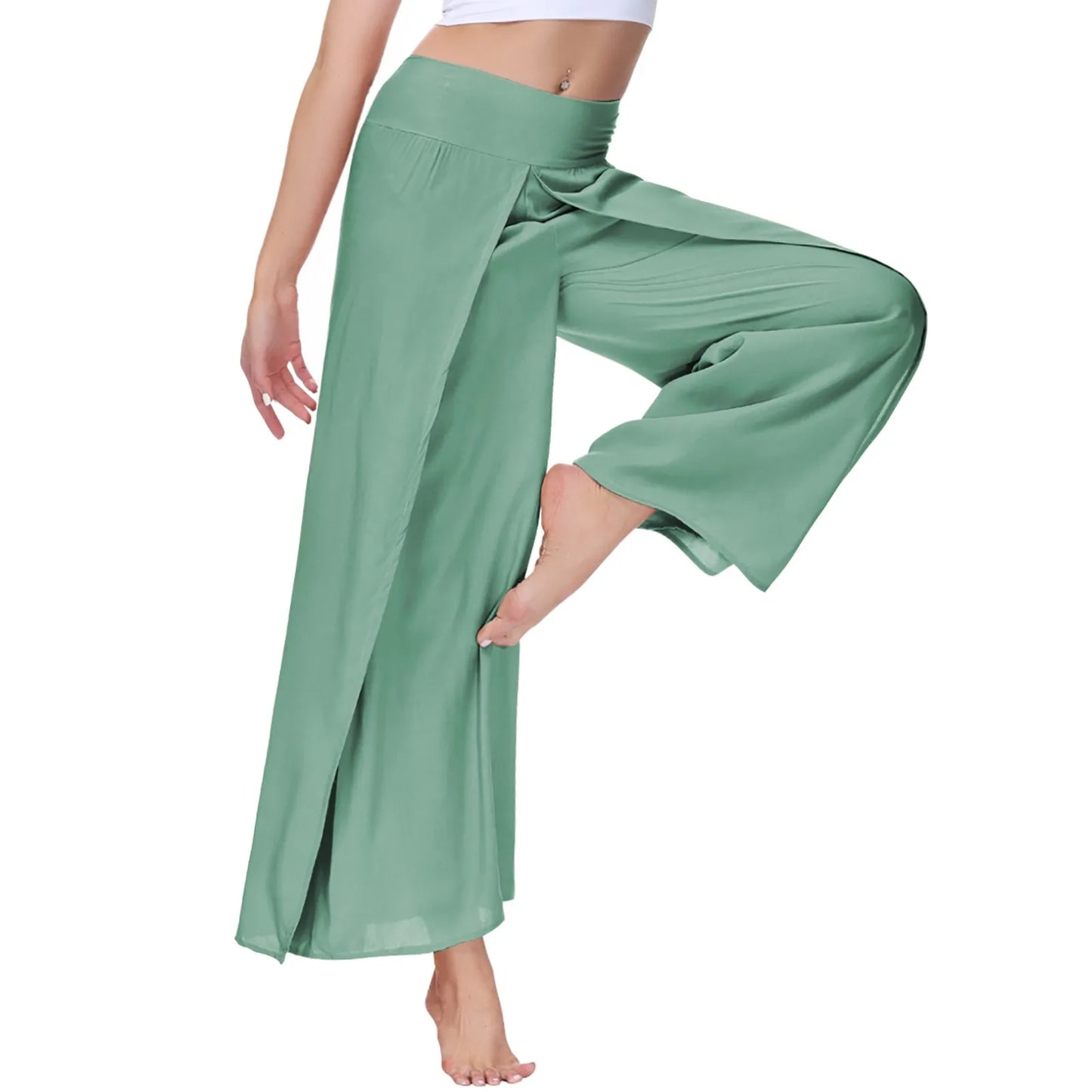 Women High Waisted Elastic Pleated Flare Palazzo Pants