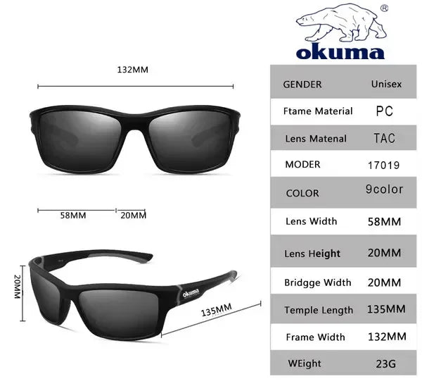 Okuma UV400 Fishing Sunglasses Men's Driving Shades Eyewear