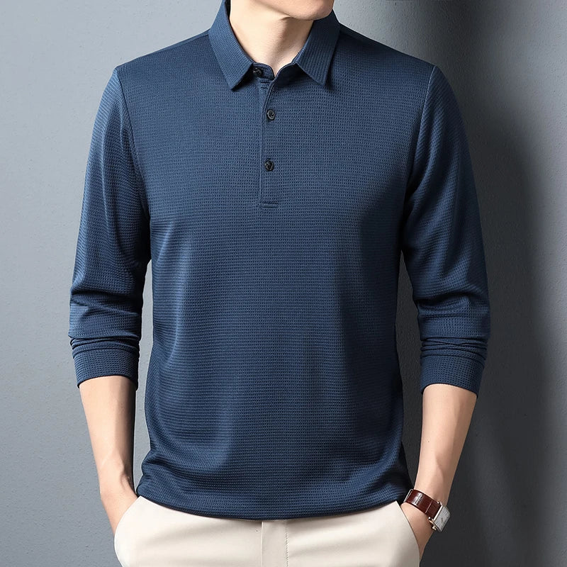 Men's Business Casual Polo Long Sleeve T-shirt Comfortable