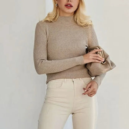 Women's Sweater Half High Neck Solid Slim Fit Pullover