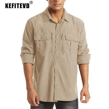 Men's Long Sleeve Shirt - Breathable Hiking, Camping & Work Shirt with Chest Pockets