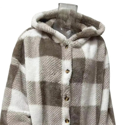 Winter Lady Coat Contrast Color Plush Lined Flannel Jacket