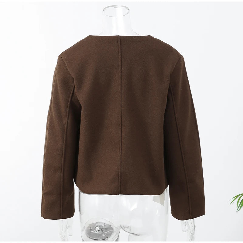 Elegant Solid Round Neck Loose Short Coat Women's Fashion