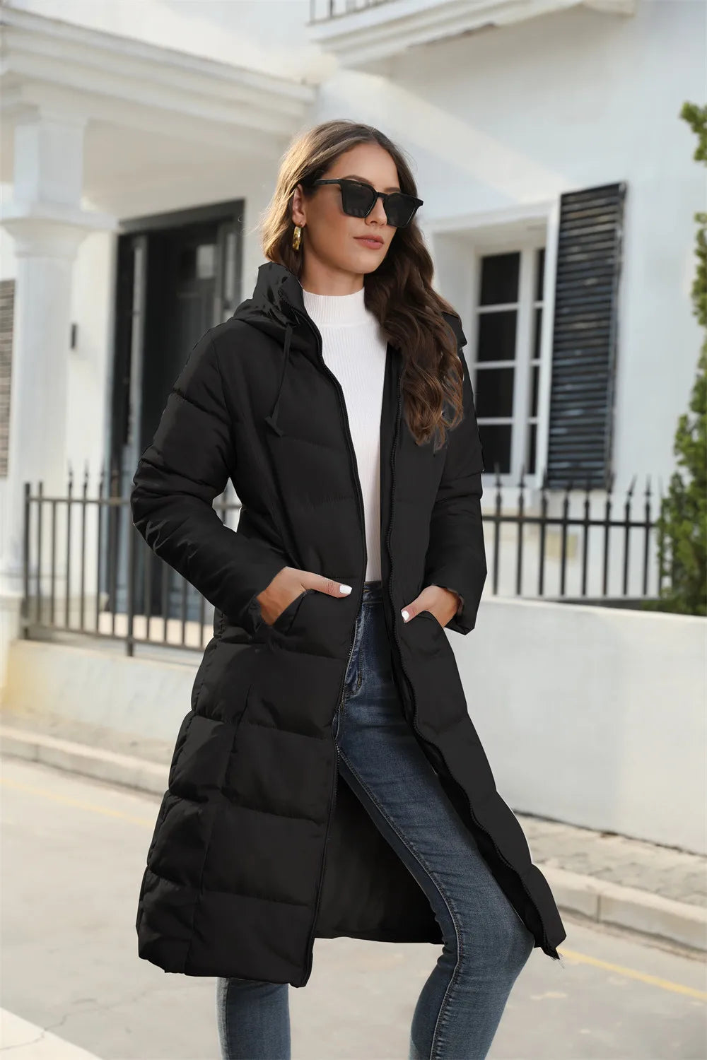 Winter Hooded Women's Cotton Padded Jacket Mid-length Outwear