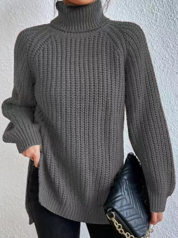 Women Winter Turtleneck Loose Sweater Elegant Drop Sleeve Tops