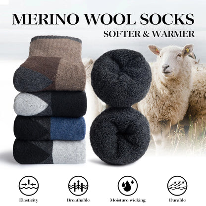 5 Pairs Merino Wool Socks Men's Hiking Crew Winter Socks