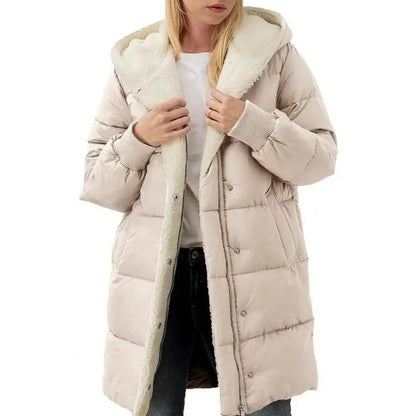 Winter Women Coat Thick Fleece Lining Windproof Hooded Jacket