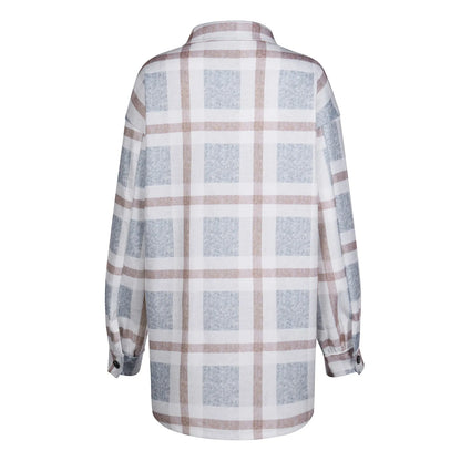 Fall Winter Women's Flannel Plaid Shacket Jacket with Pockets