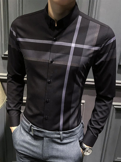 Men's New Spring Summer Long Sleeve Shirt Stripes Fashion