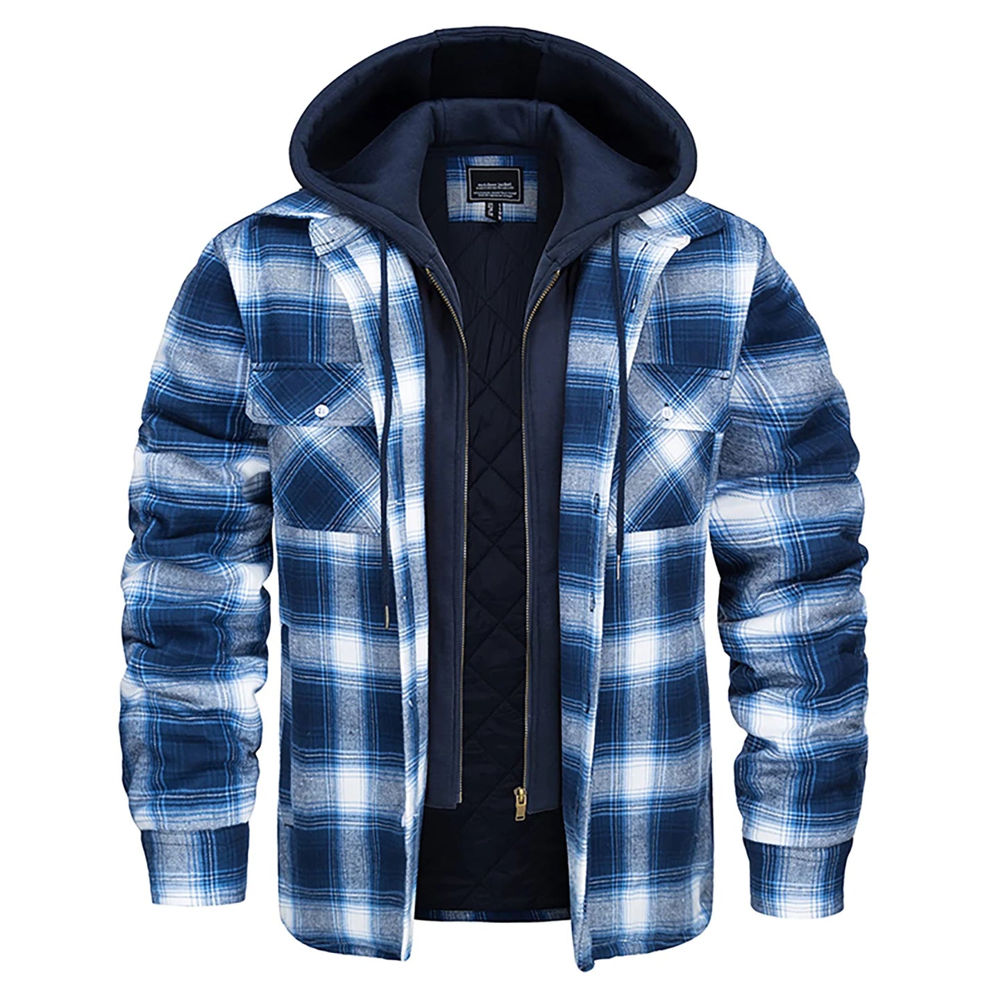 Plaid Flannel Shirt Jacket Mens Quilted Hooded Coats