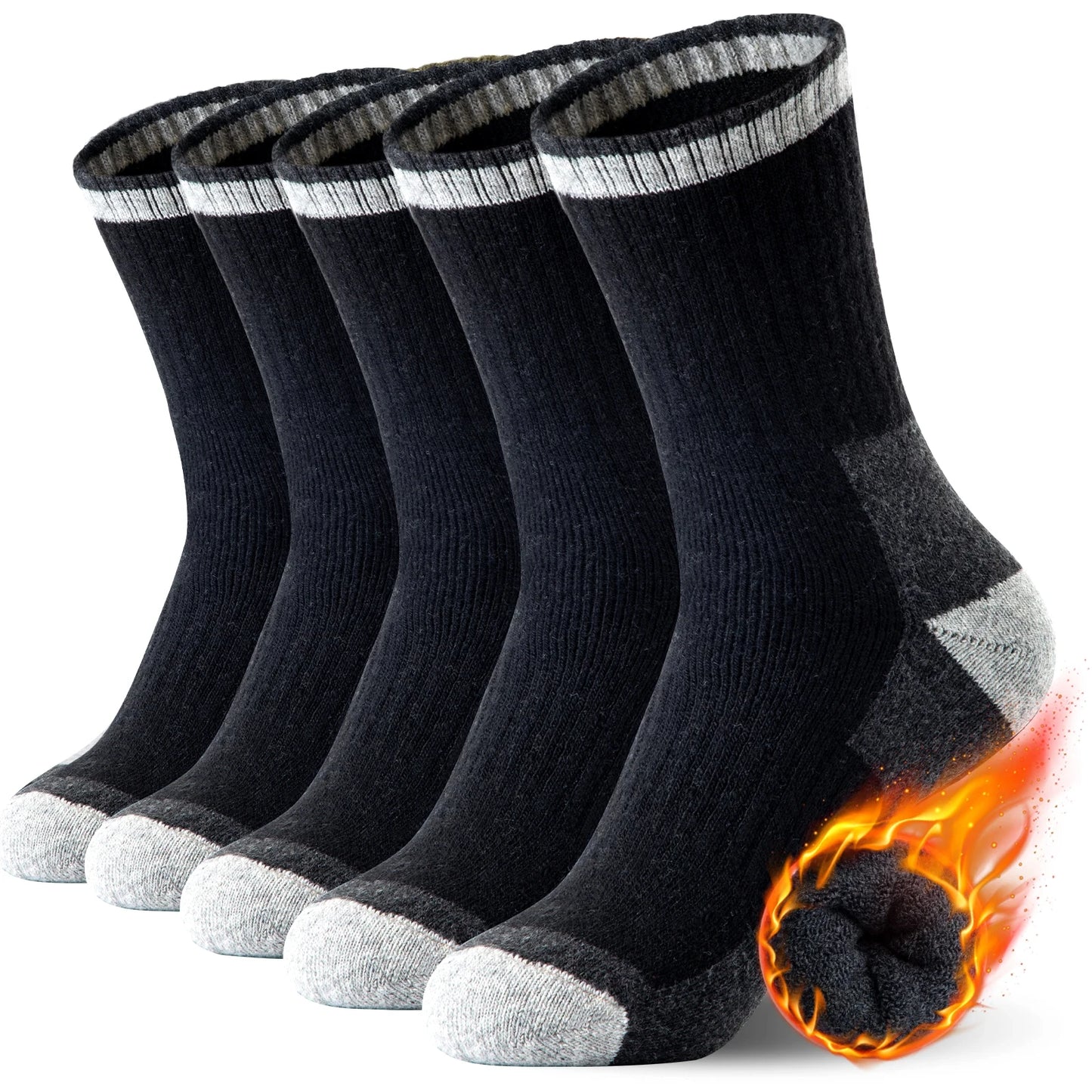 5 Pairs Merino Wool Socks Men's Hiking Crew Winter Socks