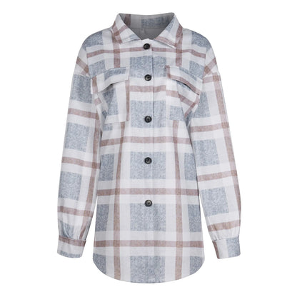 Fall Winter Women's Flannel Plaid Shacket Jacket with Pockets