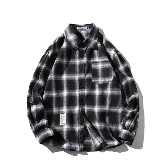 2023 Spring Autumn Casual Plaid Men's Loose Long-sleeved Shirt