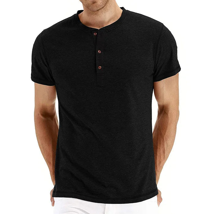 Men's Quality Cotton T-Shirt Henry Neck Slim Fit Solid Tees