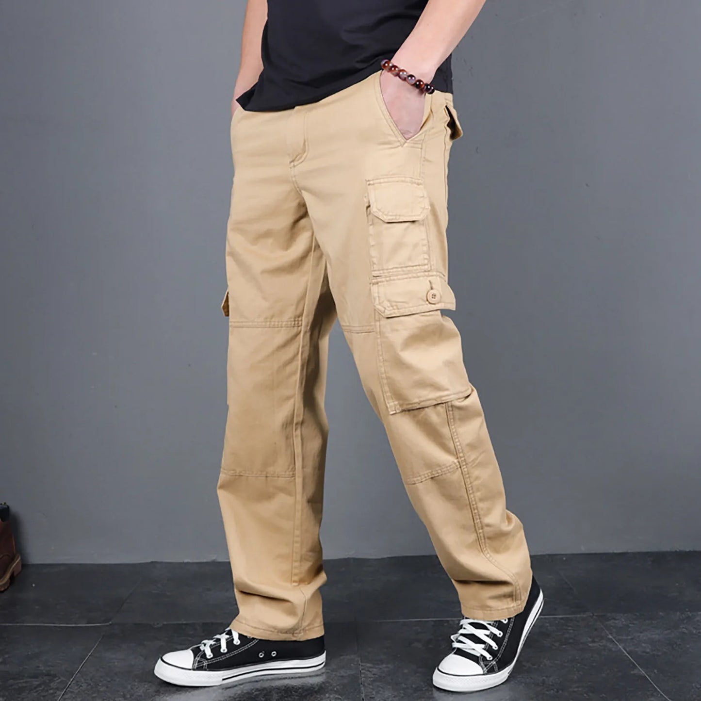 Men's Cargo Pants Fashion Loose Solid Color Straight Cylinder