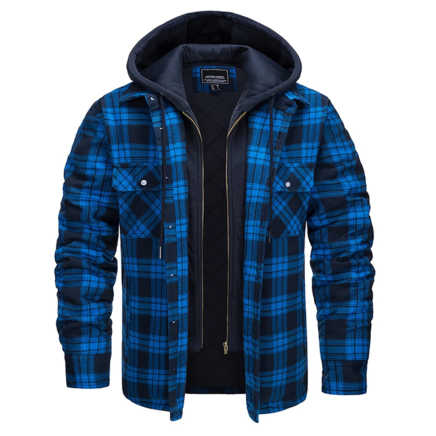 Plaid Flannel Shirt Jacket Mens Quilted Hooded Coats