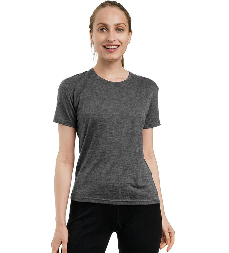 100% Merino Wool T Shirt Women Slim Fit Base Layer Tee