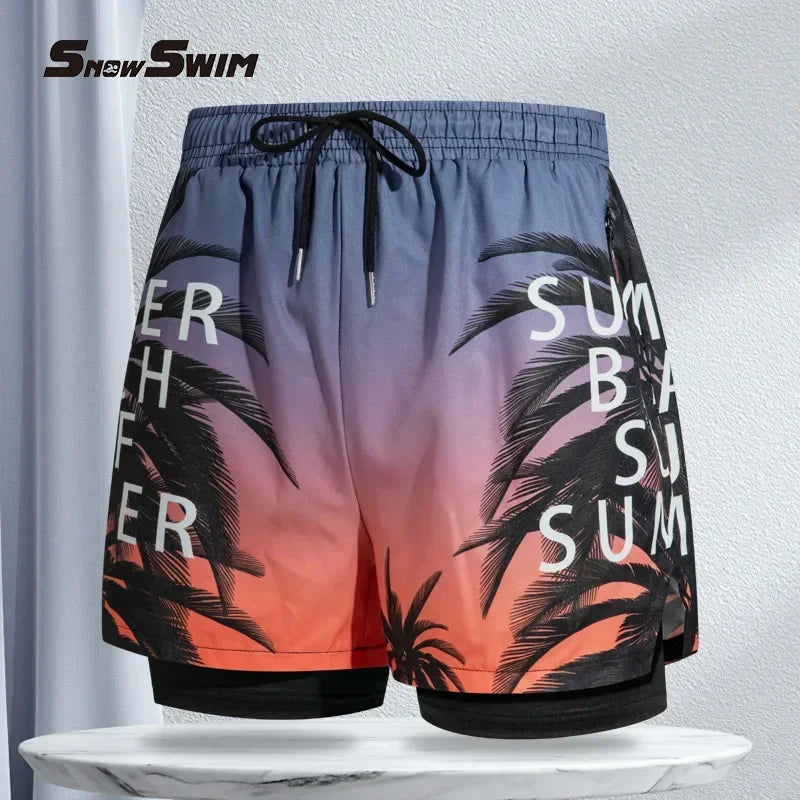 New Swim Trunks for Men Double-layer Swimming Shorts