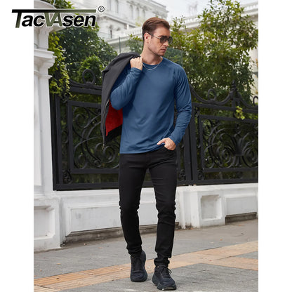 Fleece Lined T Shirts Mens Thermal Pullover Tops