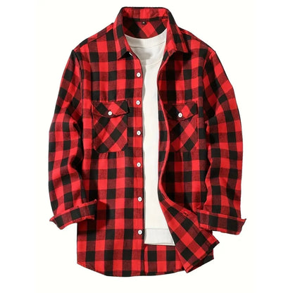 Mens Shirts Single Breasted Classic Plaid Flannel Shirt