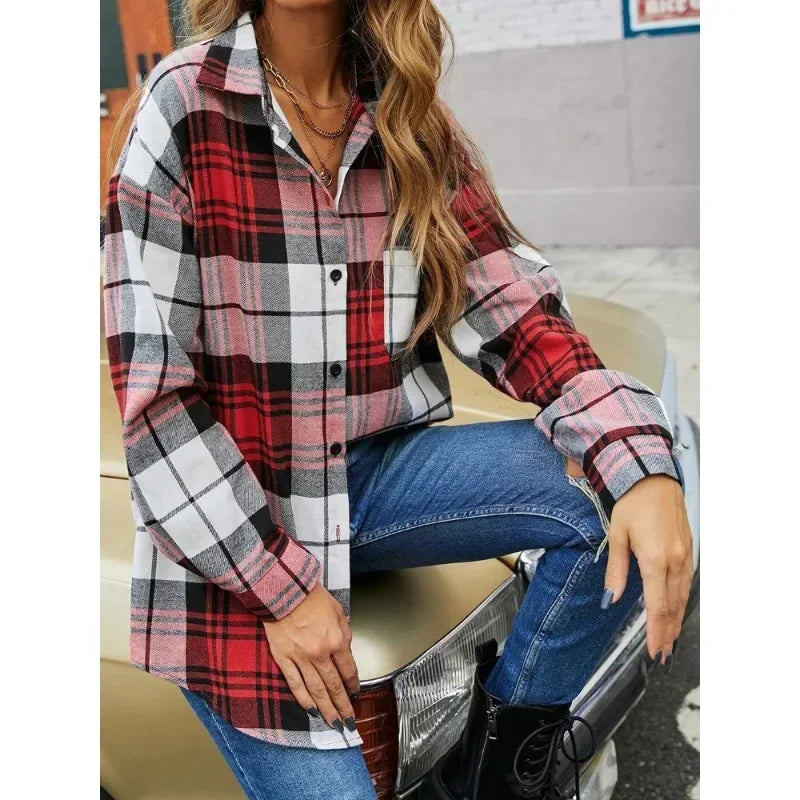 New Style Long-sleeved Plaid Women's Shirt Fashionable Design