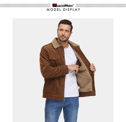 MAGCOMSEN Men's Corduroy Jackets Vintage Sherpa Fleece