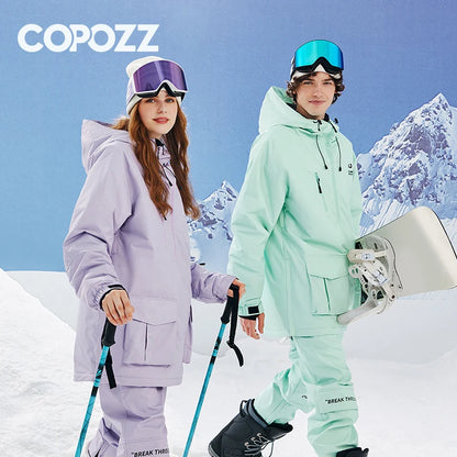 COPOZZ Waterproof Thicken Snow Clothes Unisex Ski Jacket Pants