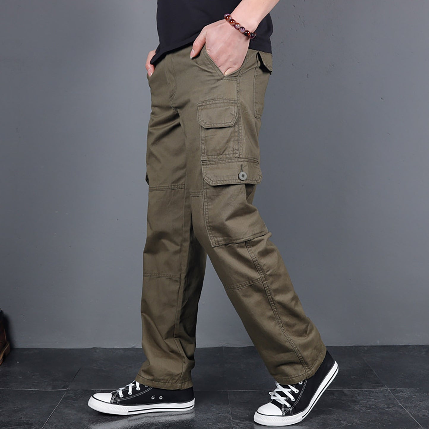 Men's Cargo Pants Fashion Loose Solid Color Straight Cylinder