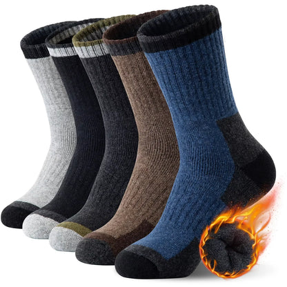 5 Pairs Merino Wool Socks Men's Hiking Crew Winter Socks