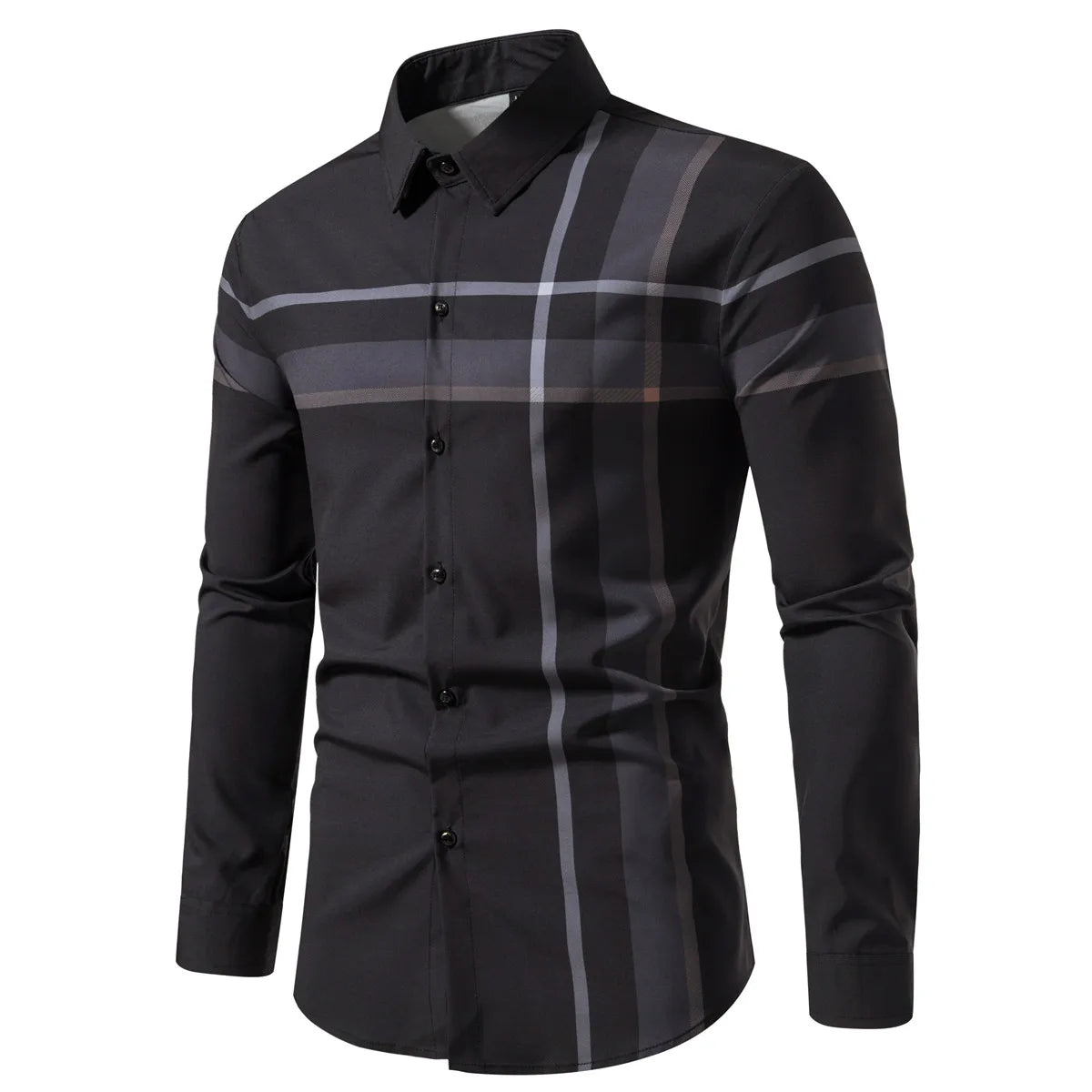 Men's New Spring Summer Long Sleeve Shirt Stripes Fashion