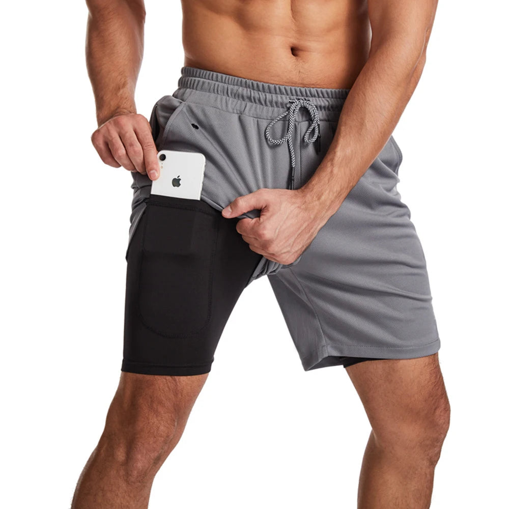 GITF Men's 2-in-1 Fitness Running 7-inch Shorts Quick Drying