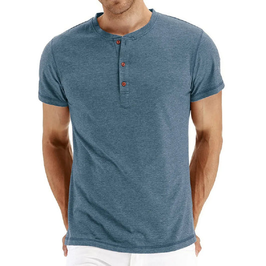 Brand Quality Cotton Men T-Shirt Henry Neck Slim Fit Tees