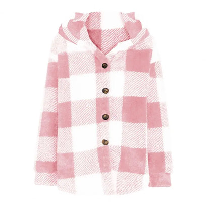 Winter Lady Coat Contrast Color Plush Lined Flannel Jacket